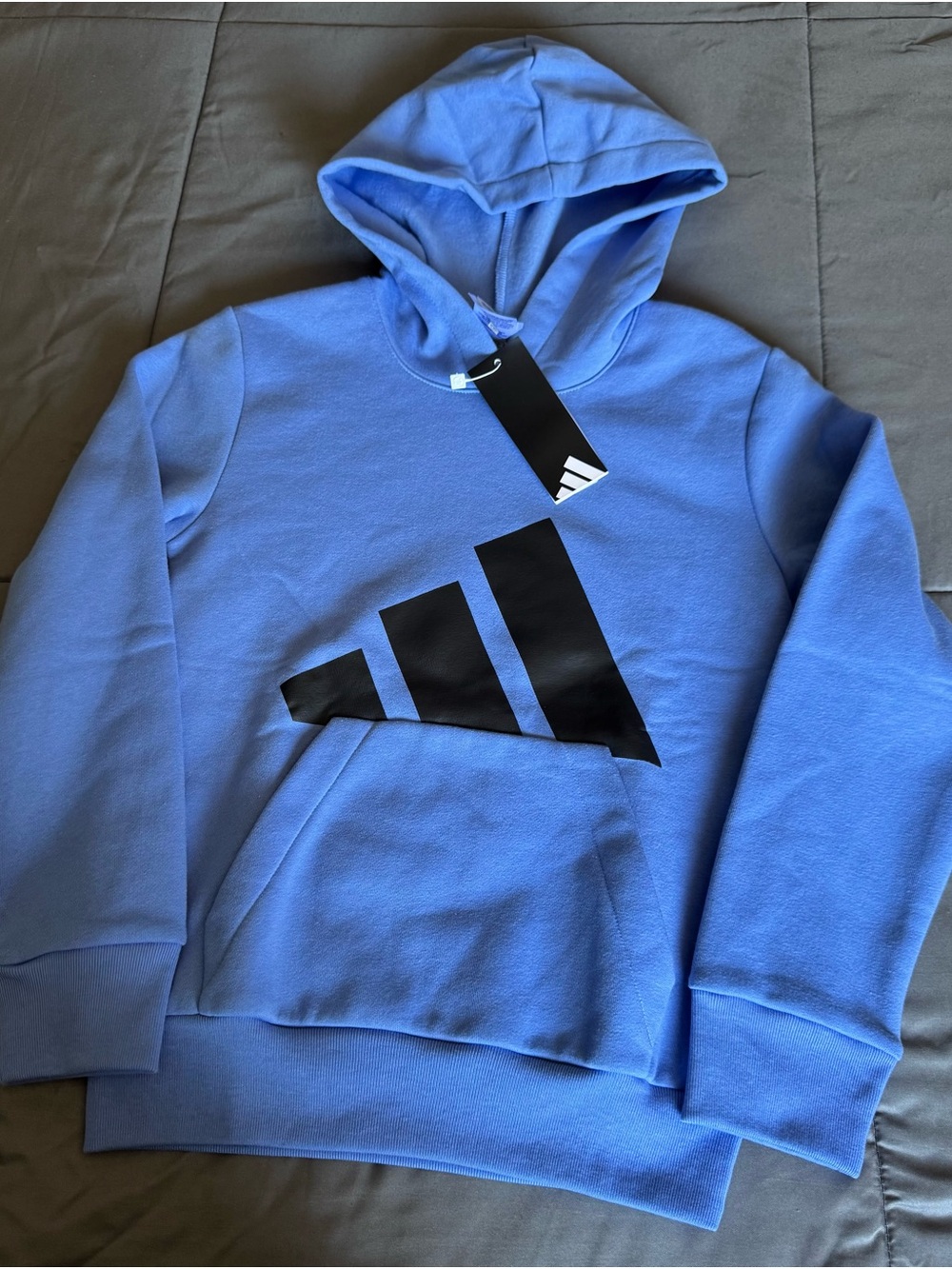 adidas Light Blue Hoodie with Black Logo Graphic